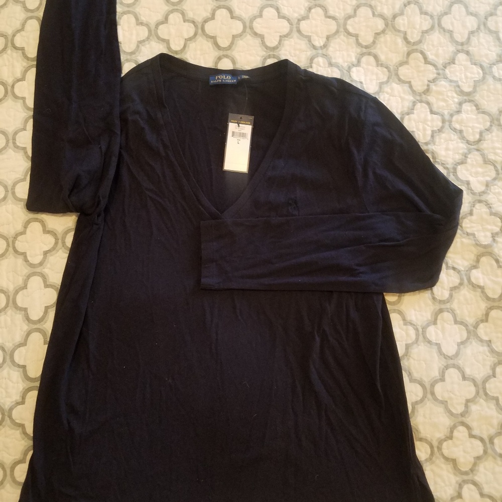 Ralph Lauren V Neck Long Sleeve Cotton Shirt